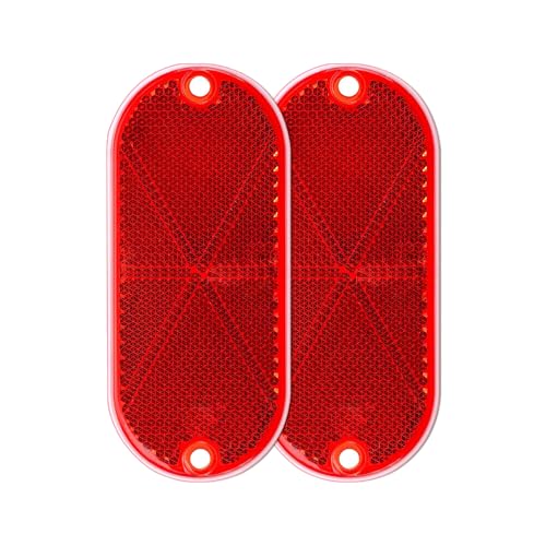 MFC PRO】 2Pcs Plastic Oval Reflectors Red/Yellow/White Self Adhesive Or Drill Mount Quick Mount E4 Certified (Red)