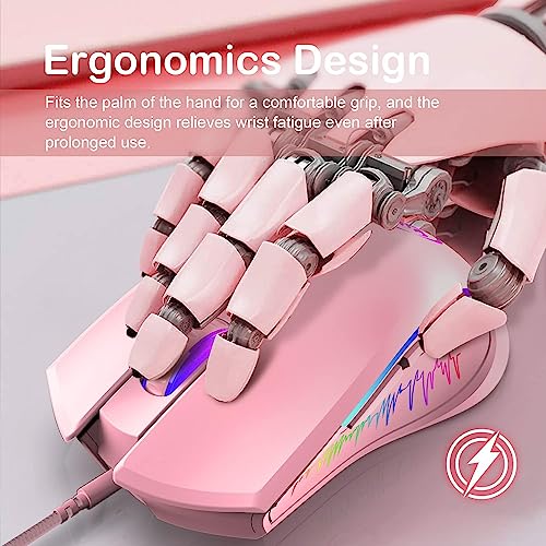 HXSJ V700 Teclado y Ratón para Juegos,Teclado para Juegos 60%,US Layout,Diseño Compacto de 61 Teclas,Retroiluminación RGB,Ratón con Sensor óptico,Luz LED de Colores,hasta 3600 dpi,para PC,Mac -Rosa - imagen 8