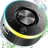 Donerton Bluetooth Shower Speaker, IPX7 Waterproof Wireless Speaker with Suction Cup, Portable Speaker, 360 HD Surround Sound, LED Light Mini Speakers, Dual Stereo Pairing, Built-in Mic, Radio(Black)