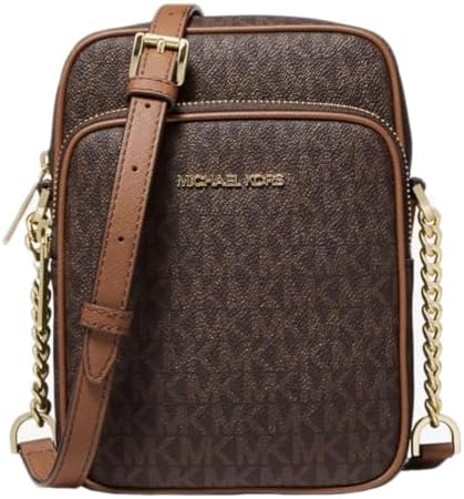 Michael Michael Kors Jet Set Travel Medium Logo Chain Crossbody Flight Bag (Brown PVC)