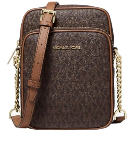 Bolsa transversal Michael Michael Kors Jet Set para viagem com logotipo médio (PVC marrom)