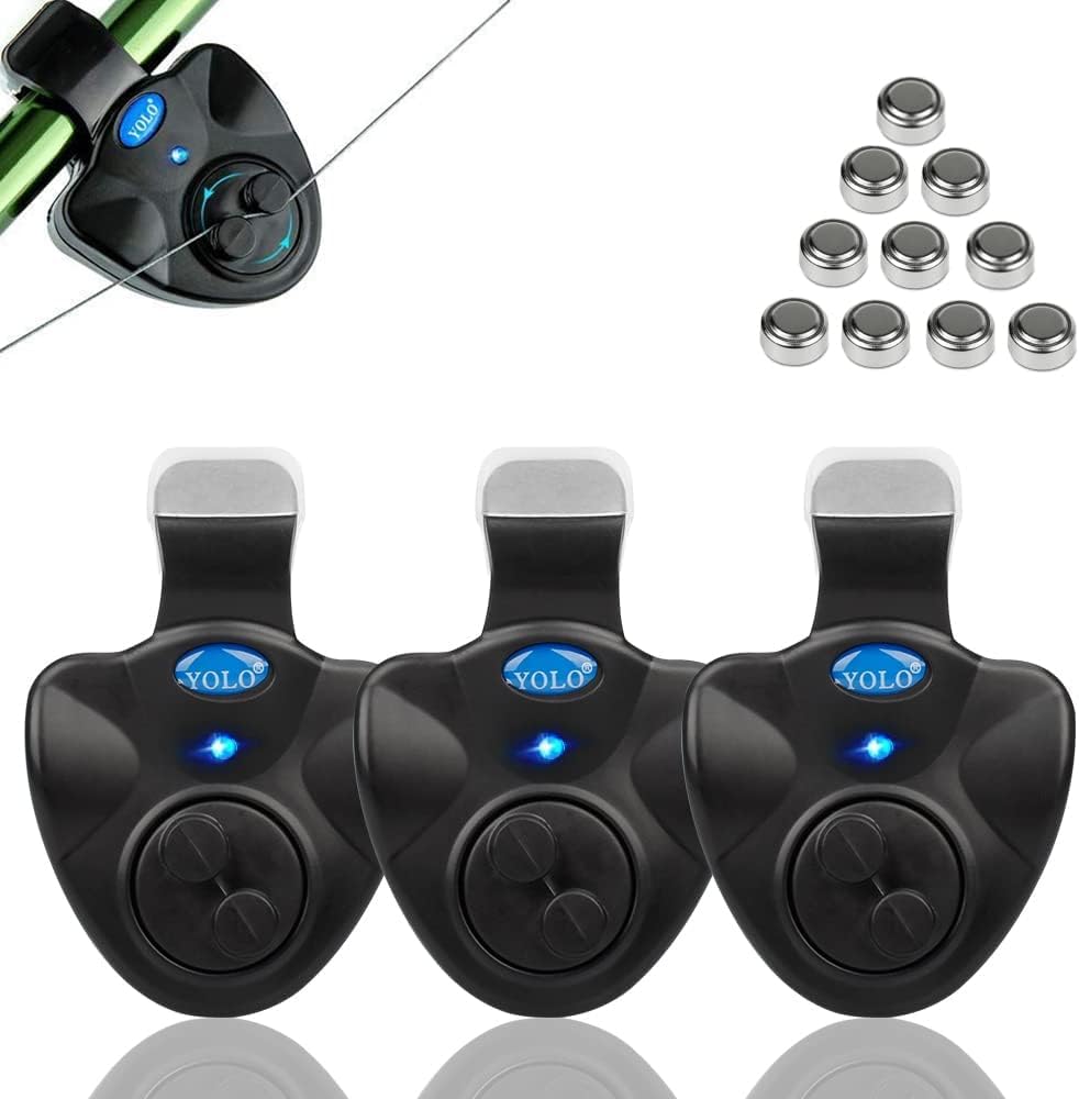 Shackcom 3 Sensible Alarma Pesca Picada Mordedura Pescado Bite Indicator para Caña de Pescar Universal Electrónico LED Vibración