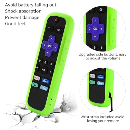 Image of 2 Pack Remote Cover for Roku, Battery Cover for TCL Roku Smart TV Steaming Stick Remote, Silicone Remote Case for Roku Universal Protective Controller Sleeve Skin Glow in The Dark Green Orange