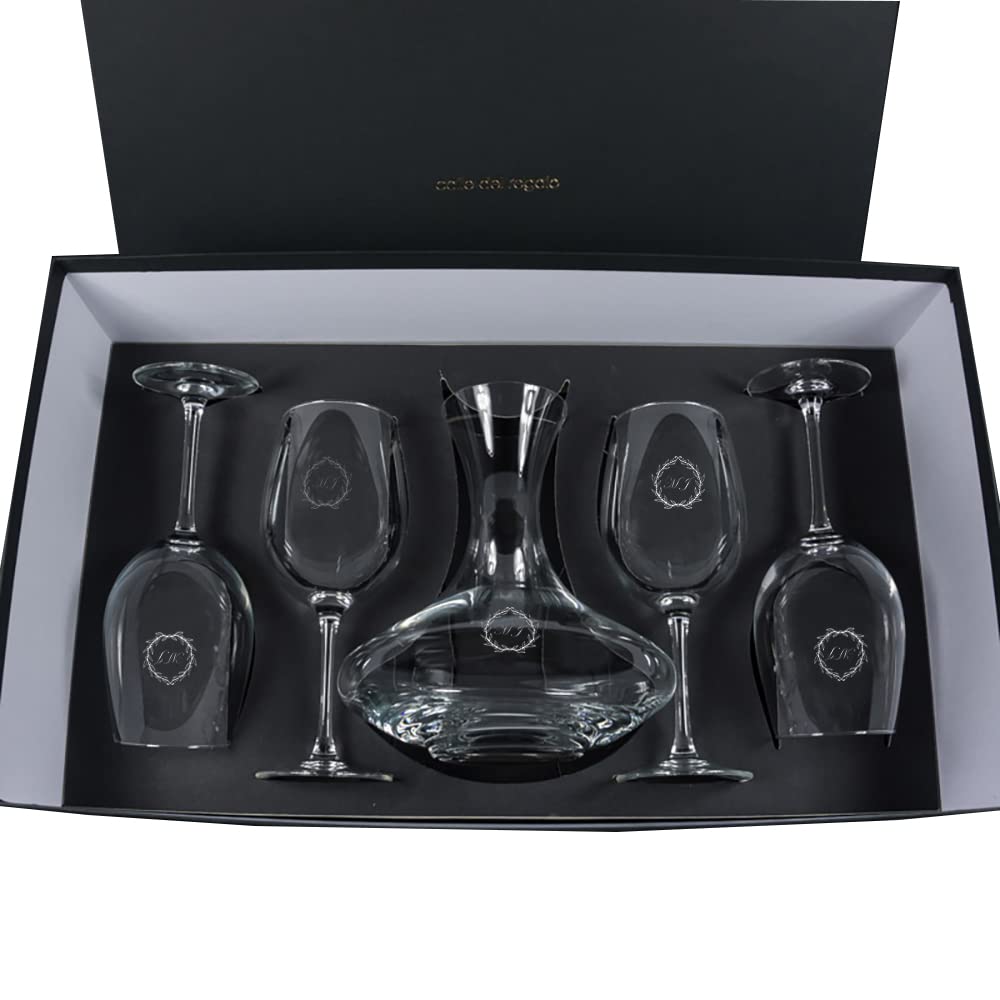 Calledelregalo Regalo personalizado: set con decantador y copas de vino grabados con iniciales.