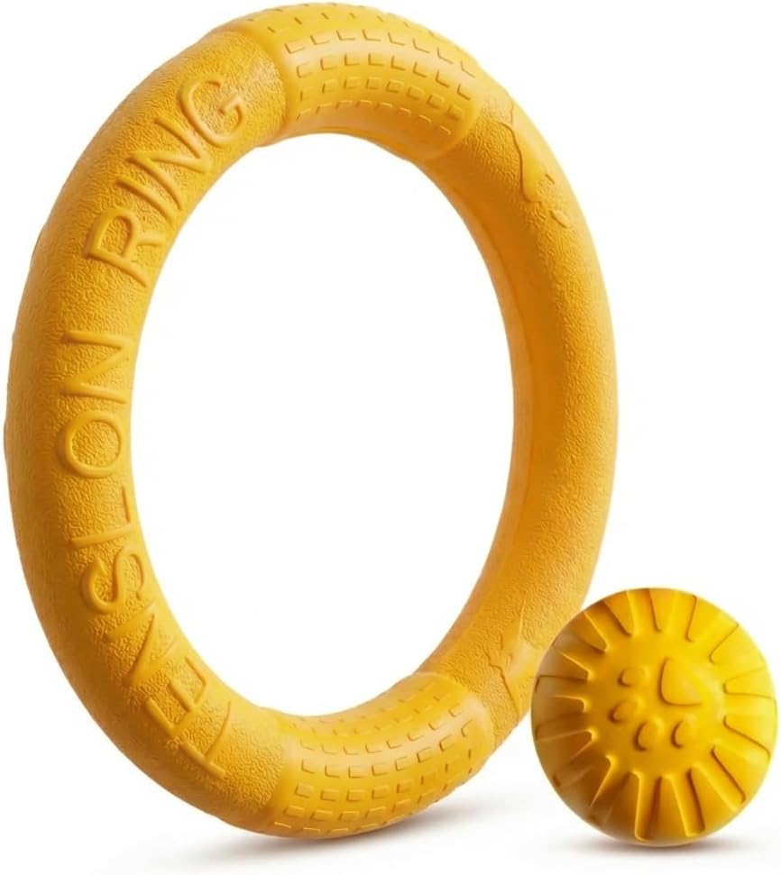 Floating Ring & Ball Combo Set, 2 Pack EVA Water Fetch Toys for Dogs, Durable Chew Tug Toy for Small Medium Large Dogs, Pool Beach Interactive Play (Yellow, Large)