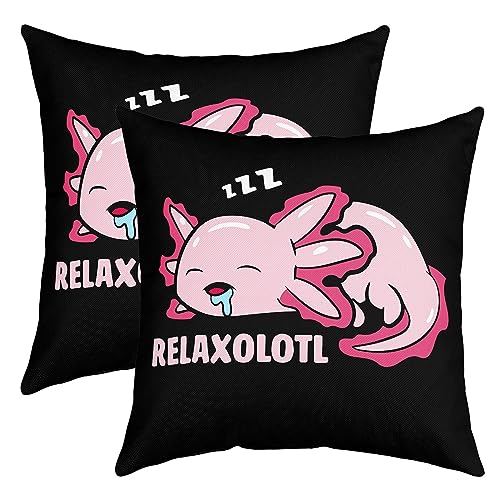 Set di 2 federe decorative per bambini, motivo Axolotl, motivo salamandra, stile kawaii, oceano e animali marini, set da 2, morbide, 55,8 x 55,9 cm