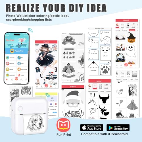 Image of Moremore Mini Sticker Printer Thermal Printer with 10 Rolls Papers and Stickers for Picture, Receipt, Notes, Lists, Label, Memo, Sticker Portable Printe for iOS&Android