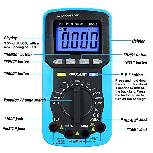 image for ALLOSUN EM5511 3 in 1 EMF Digital Multimeter Antorange Electromagnetic