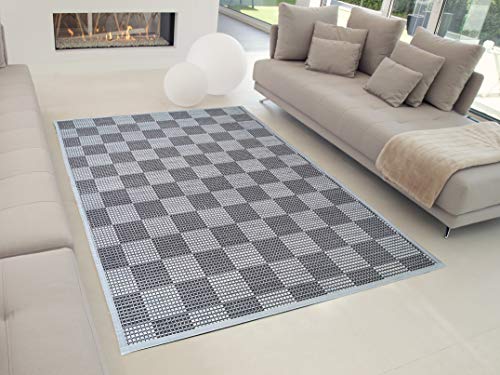 TEJIDOS EL MUNDO Alfombra SALÓN Bambu Cuadros 100x150 cm Gris