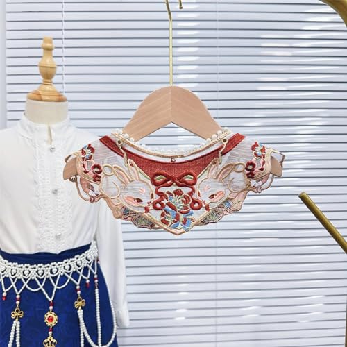 Kids Girls Chinese Vintage Embroidered Flower Shawl Wrap Scarf Pearl Beaded Neckline Dresses Decorative False Collar4