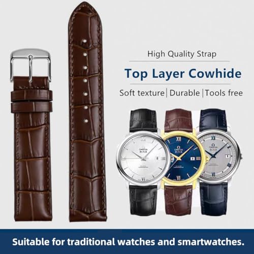 Image of Watch Bands Genuine Leather Embossed Alligator Grain Calfskin Replacement Strap for Women Men Bracelet Choose Color Width 16mm 17mm 18mm 19mm 20mm 21mm 22mm 22mm 24mm