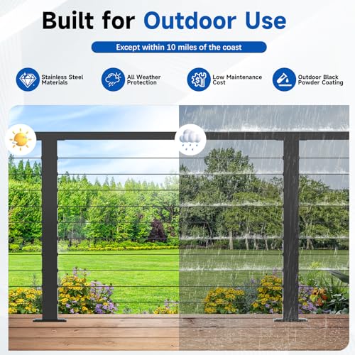 Image of 36 inch 8-16FT Swageless Modular Black Cable Railing System Post Kit with 3 Level Posts, T304 Stainless Steel, Patent Reusable Cable Railing Kit, Upgraded Powder Coated for Outdoor Decks