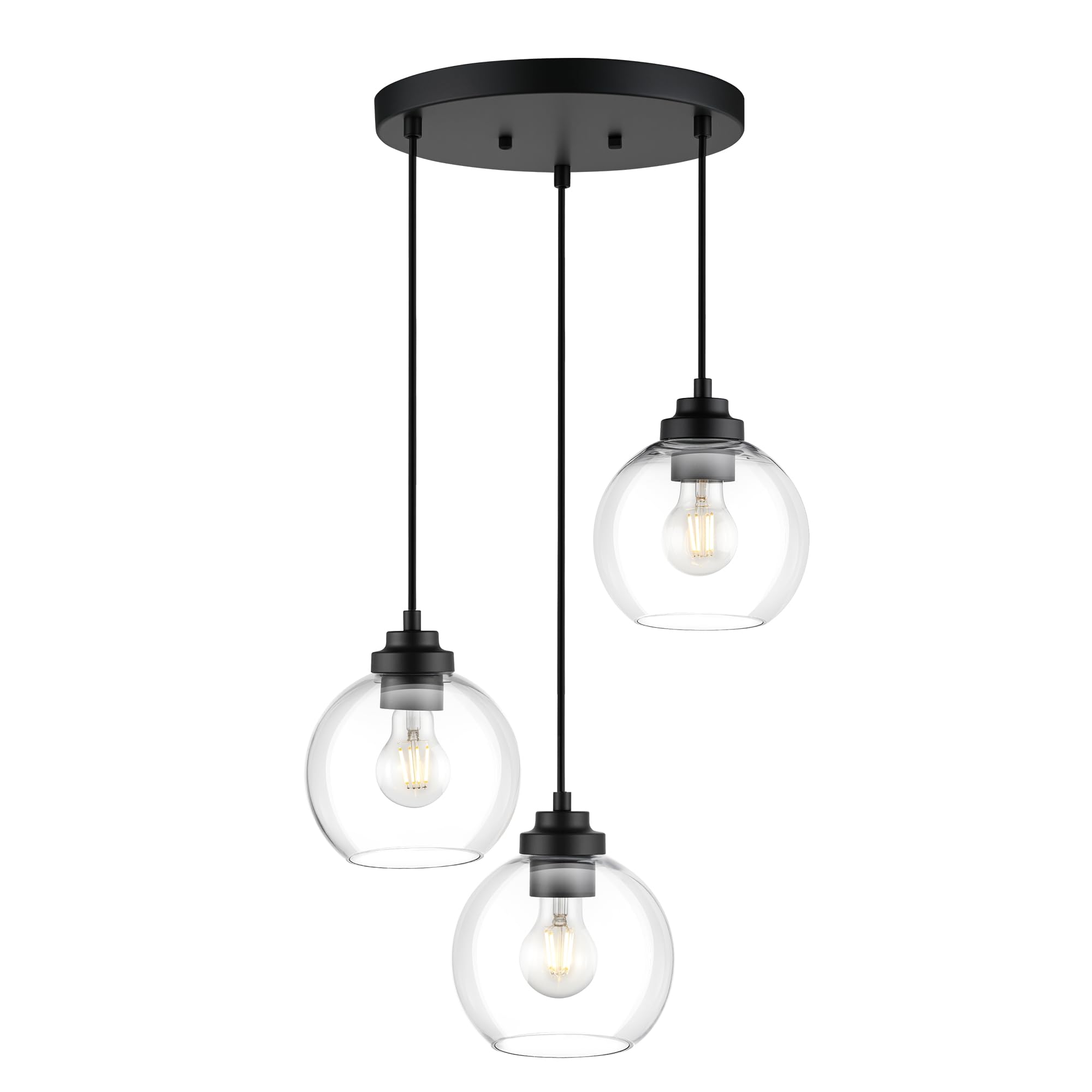 JAZAVA ZCPL101BK-3C 3-Light Cluster Globe Pendant installed in a living room
