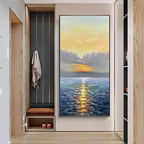 Geel en Grijs Grote Abstracte Muur Art Groot Canvas voor Woonkamer Hal, Zonsopgang Blauwe Zee Badkamer Foto's Muur Decor… - Afbeelding 6