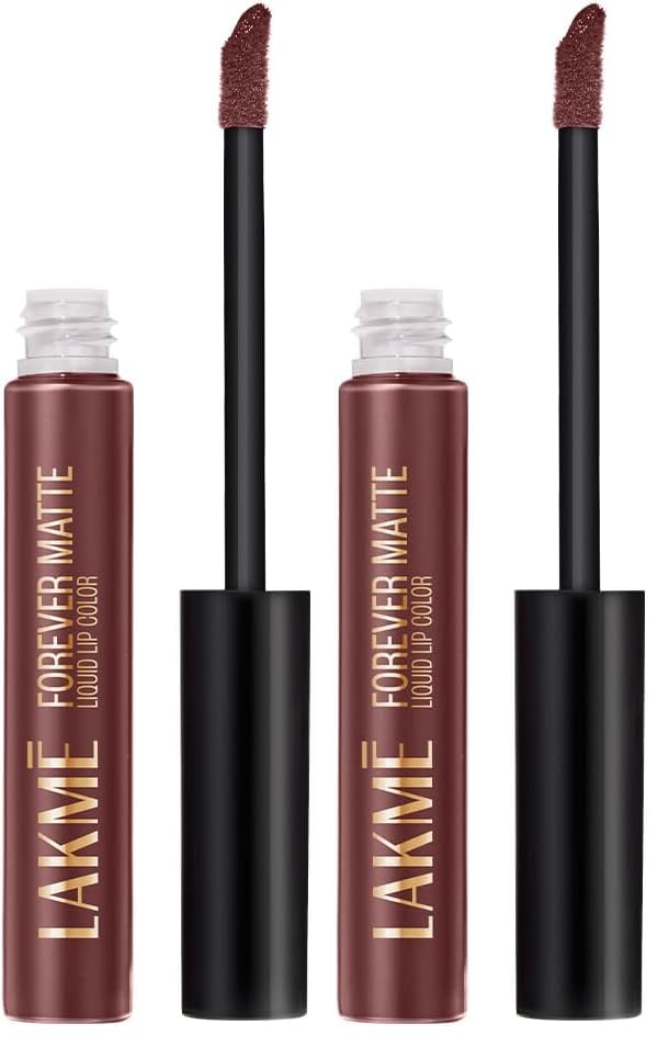 Image of Lakme Forever Matte Liquid Lip Colour, Long-Lasting Liquid Lipstick, Lightweight & Transferproof, Smudgeproof - Mauve Party, 5.6ml (Pack of 2)