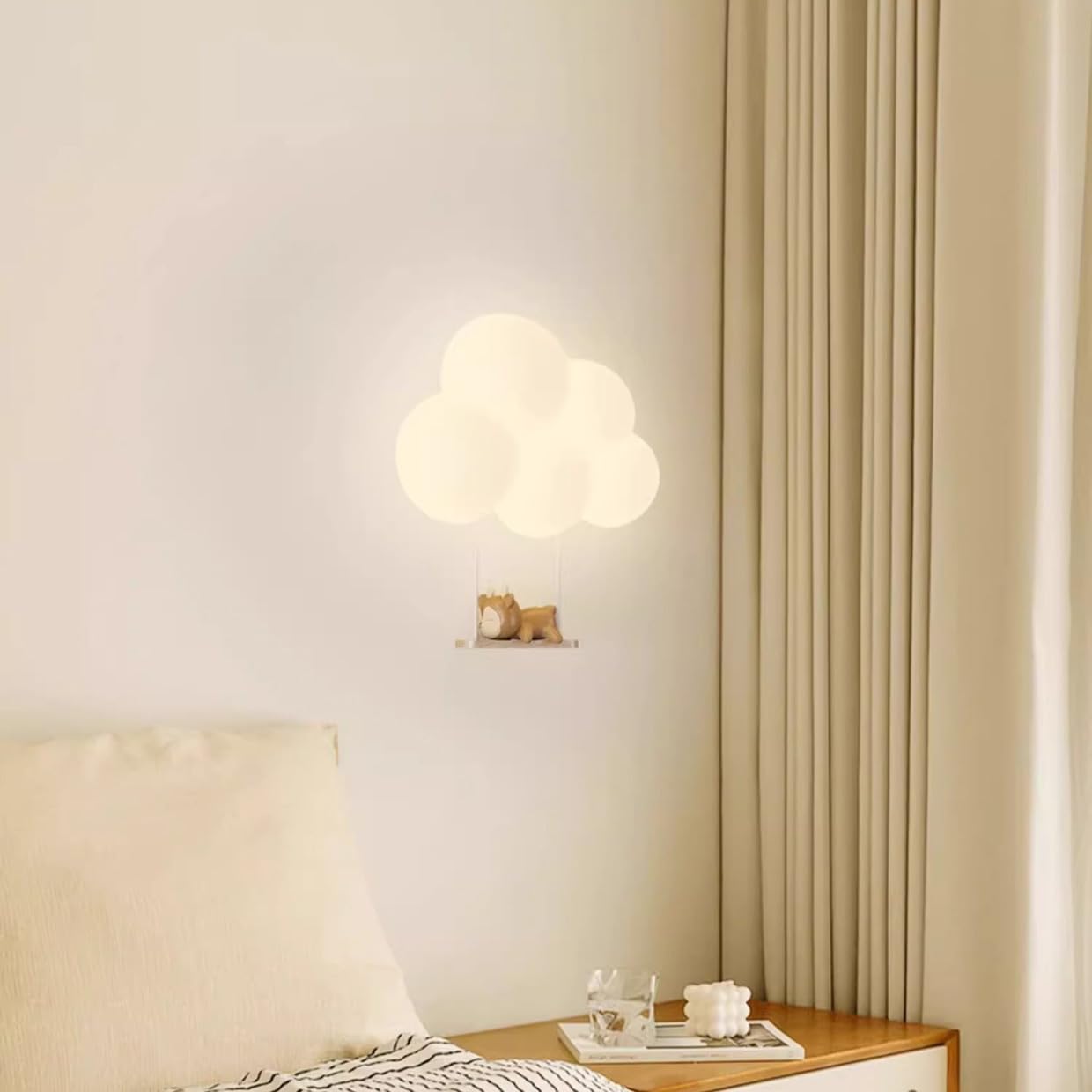 Lámparas de Pared Infantiles para Dormitorios de Niñas, Luces de Pared con Diseño de Nubes para Guardería, Aplique de Pared con Pantalla de Leche Blanca Y Dibujos Animados de Animales, Lámpa