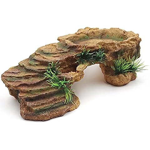 MINYULUA Turtle Basking Platform Reptile Terrarium Hideout Tortoise Resin Rock Hide Cave Habitat Ornament for Bearded Dragon Frogs Lizards Spiders Fish Amphibians Aquarium, Small Cover