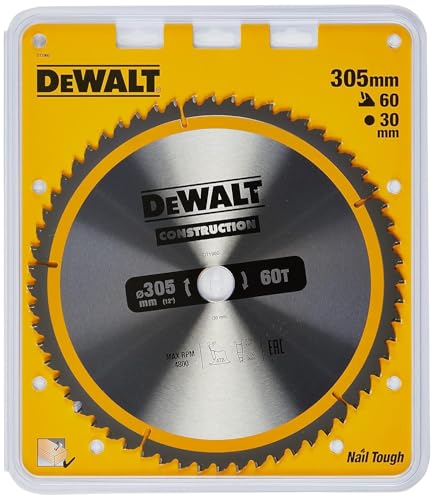 DEWALT DT1960-QZ - Hoja para sierra circular estacionaria 305x30mm, Tipo de dentado ATB, Ángulo de apriete -5º, Espesor 2mm, 60 Dientes