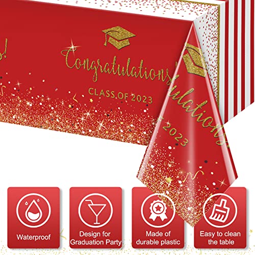 Mashan 3Pack Class Of 2023 Graduation Tablecloths,Plastic Disposable Tablecloth,Foil Dot Table Cover For 2023 High School University College Graduation Party Decoration,54 X 108 Inch (Red And Gold) #TOP2