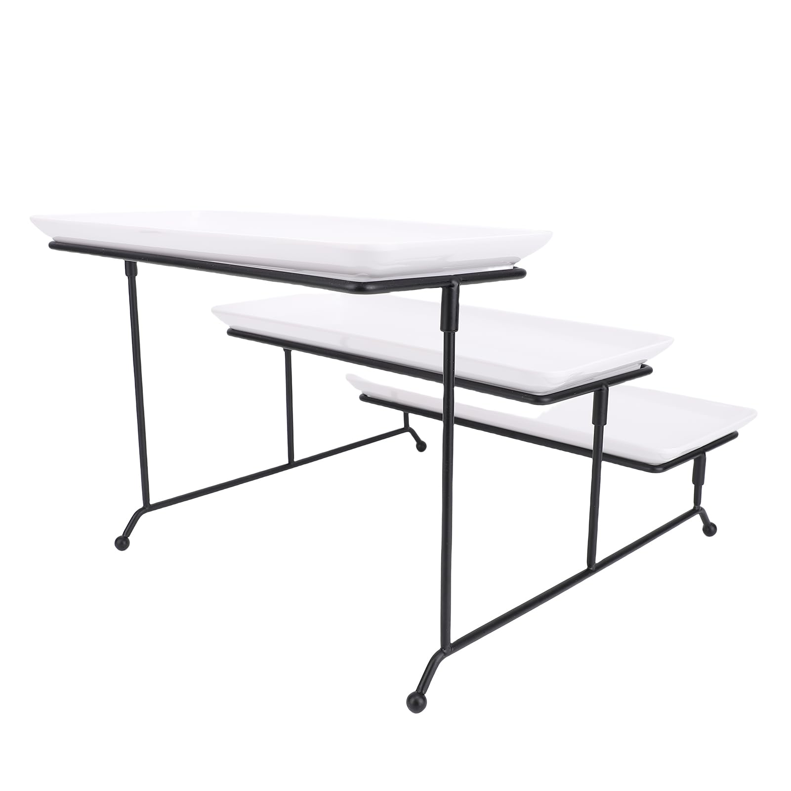 Soporte para servir de 3 niveles con bandejas de porcelana y marco de metal apilable, apto para lavavajillas, ideal para bodas, fiestas, hogar, comedor y decoración de gant