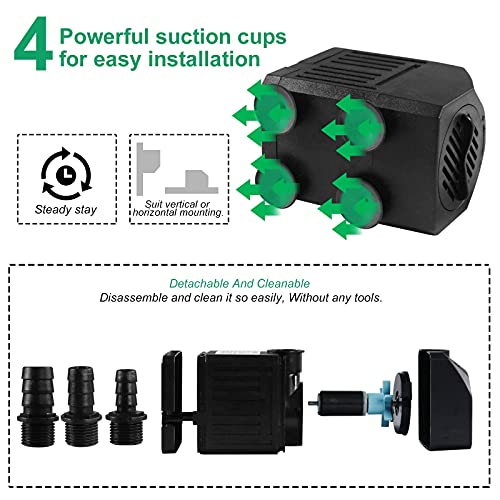 Fountain Pump, 520GPH (30W 2000L/H) Submersible Water Pump with 6.5ft Tubing (1/2 Inch ID), Quiet Outdoor Small Fountain Pond Pump, 3 Nozzles for Aquariums, Fish Tank, Hydroponics, 6ft Power Cord