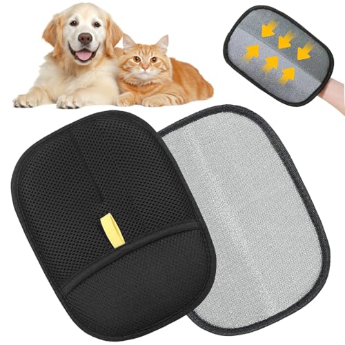 Jorxentia Upgrade 2Pack Pet Hair Removal Glove Reusable Electrostatic Dog & Cat Grooming Glove for Deshedding Furniture Clothes Sofas Carpets Gentle Washable Magic Brush Mitt