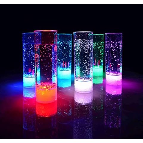 PRECORN Set of 4 LED Illuminated Long Drink Glass Plastic 400 ml Drinking Glass Party Glass Wedding New Year's Eve Party Cover