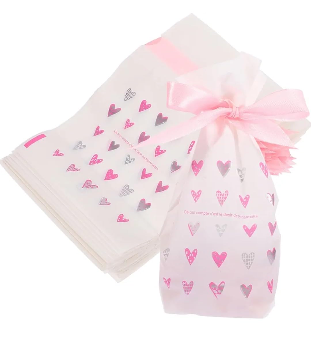 VRB Dec 20Pcs Return Gift Bags - Potli Bags, Return Gift Bags for Kids Birthday - Gift Packing Bags - Goodie Bag for Return gifts - goodie bags - gift pouches for return gifts - guddy bags for return gifts (20Pcs Heart Ribbon Bag)