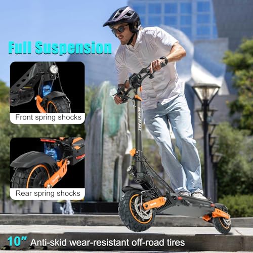 Electric Scooter Adults, 1600 W Motor Up to 50 Miles Range & 40 MPH Top Speed, 10″ Off Road Tire Folding E-Scooter with Detachable Seat for Teen Commuting (UL 2272tested)