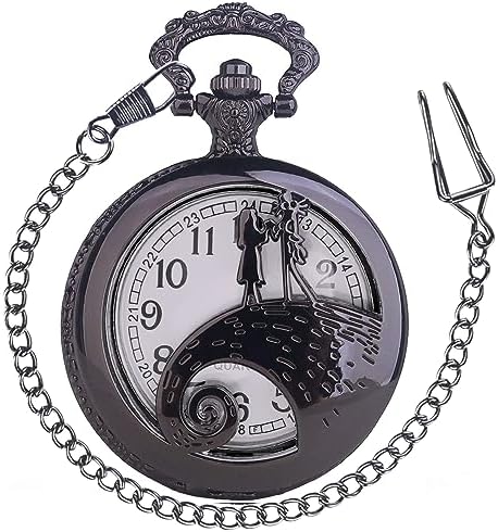 Unique Nightmare Before Christmas Pocket Watch Skull Tim Burton's Pendant Christmas Birthday Halloween Gifts for Men Women