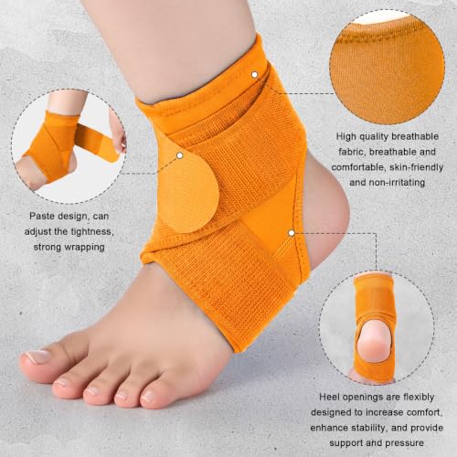 Image of Honoson 2 Pcs Ankle Brace Kid Ankle Support Youth Neoprene Lace up Compression Sleeve Foot Brace Stabilizer with Adjustable Strap for Sport Sprained Plantar Fasciitis Achilles Tendonitis(Orange,S)