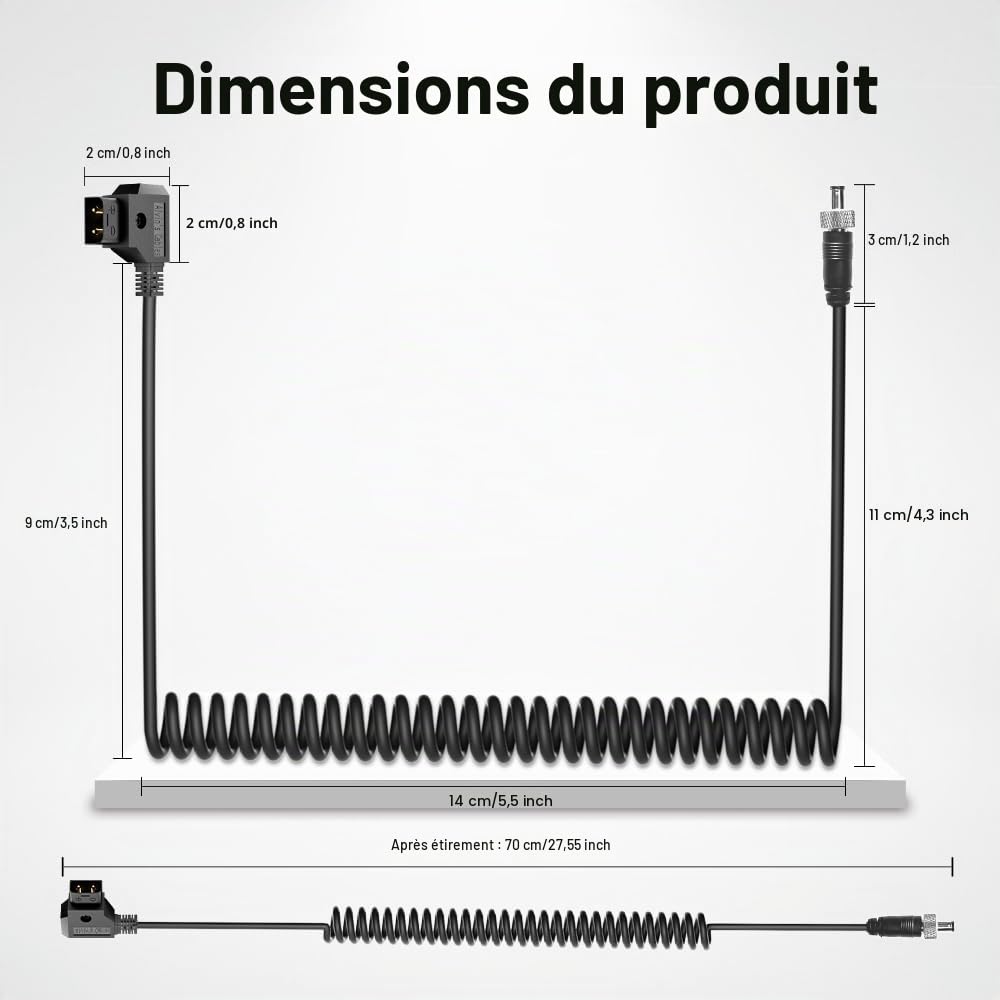 Alvin's Cables Verrouillage DC à D-Tap Enroulé Câble d'alimentation pour Atomos Moniteur Les appareils vidéo PIX E7 PIX E5 7 Écran Tactile Hollyland Mars 400s
