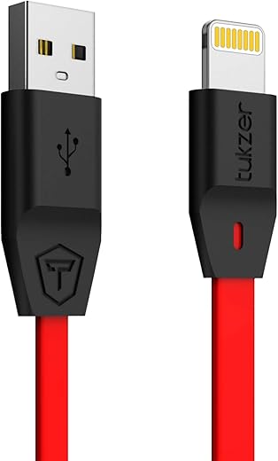 Tukzer Apple Mfi Certified 8 Pin 2.4Ampere Fast Charge Lightning Cable (Red, 3.2 Feet)