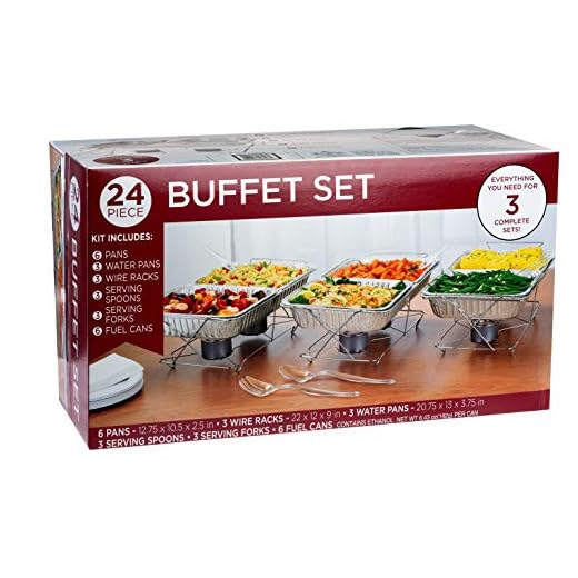 24 Piece Party Serving Kit Includes Chafing Dish Buffet Set and Serving Utensils For All Types Of Parties And Events, 3 complete Disposable Party Sets