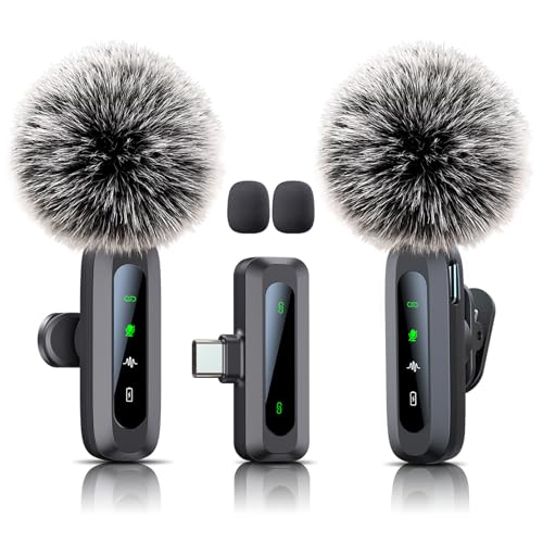 Uewpv Microphone for iPhone 15-16, mini mic Wireless mic with Noise Reduction,mini Microphone LED Display -Wireless Microphones Ideal for Vlog, TikTok & Content Creation