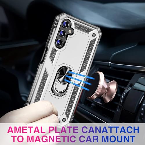 Image of for Samsung Galaxy S24 FE Case with Screen Protector, Military Grade Rugged Shockproof Galaxy S24 FE 5G Heavy Duty Protective Cover for Samsung S24 FE Magnetic Ring Kickstand Phone Case (Silver)