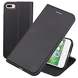 Nouske iPhone 7 Plus Case Flip Folio Wallet Stand up Credit Card Holder Cover Holster/Magnetic Closure/TPU bumper/360 Full Body protection, Black