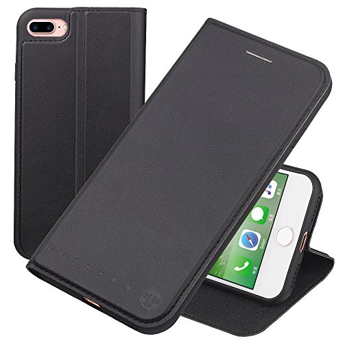 Nouske iPhone 7 Plus iPhone 8 Plus Case Flip Folio Wallet Stand up Credit Card Holder Cover Holster/Magnetic Closure/TPU bumper/360 Full Body Protection, Black