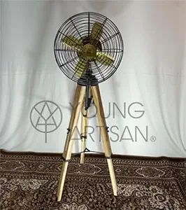 Young Artisan Antique Tripod Electric Pedestal Black & Golden Fan