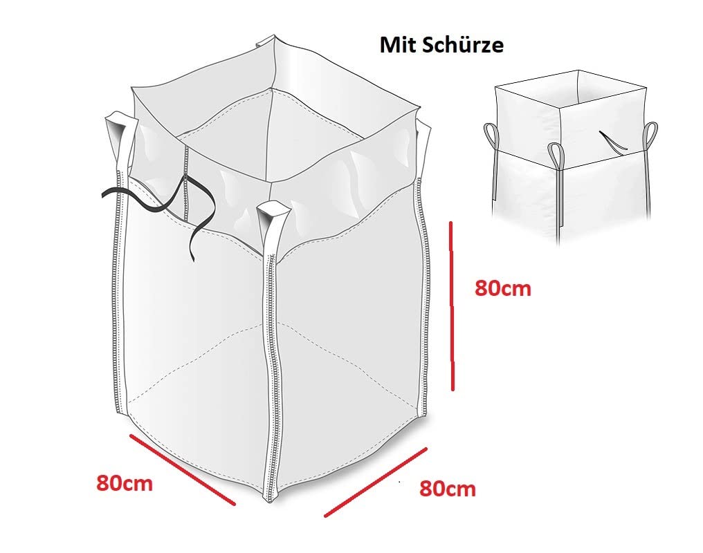 Big Bag Schüttgutbehälter 80x80x80 Cm – Mit Schürze, 4 Schlaufen Für Kran/Stapler, Bis 1000 Kg (20 Stück)