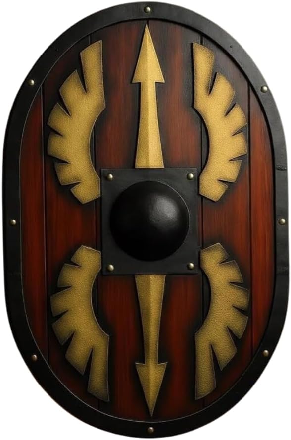 Roman Shield Wall Decor, Spartan Spear and Wing Art, Oval, 28 Inch (28 inch Shield)