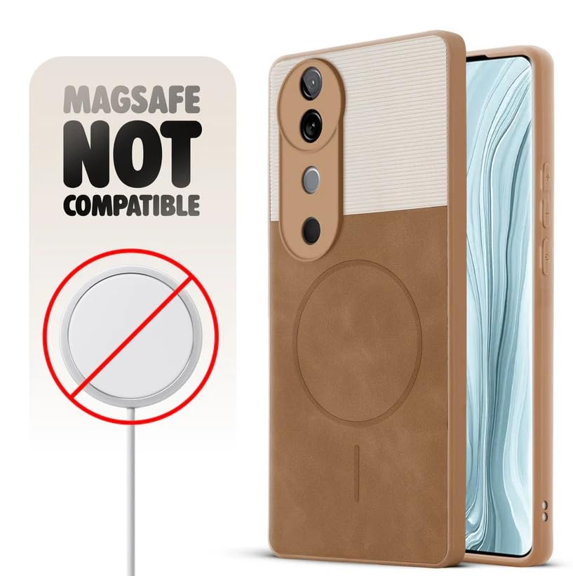 Image of Bintage CASE Dual-Leather Mac Safe Design Phone Case| Soft Touch Finish | Full Camera Protectection Back Cover Compatible for Vivo V2348 / Vivo V40 5G - White & Nut Brown