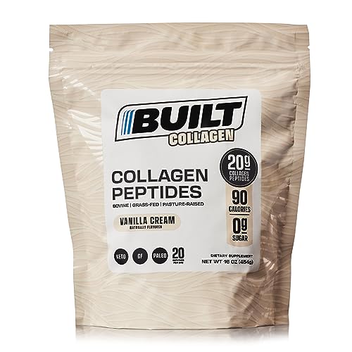 Built Collagen Peptides Powder – Collagen Powder – Hair, Skin, Nails, and Joint Support – Type I & III Grass-Fed Collagen Supplements for Women and Men – 16oz Bag – (Vanilla Cream)