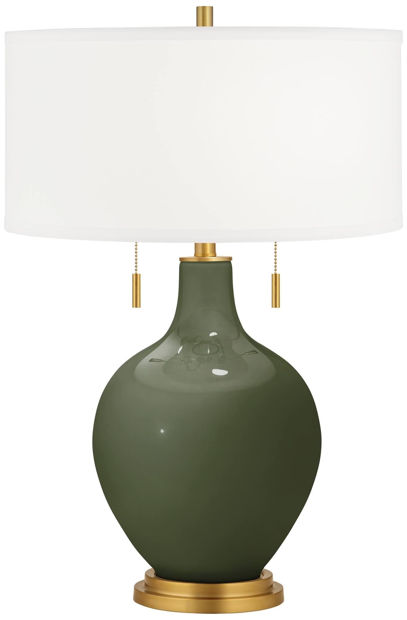 Color + Plus Toby 28" Tall Modern Glass Table Lamp Pull Chain Secret Garden Green Gold Brass Finish Single Fabric White Shade Living Room Bedroom