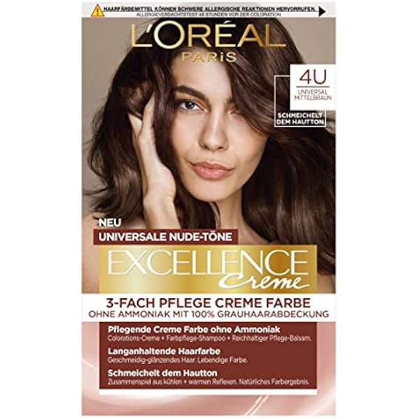 L’Oréal Paris Excellence Creme Farba do Włosów, 4U Średni Brąz, 200 g