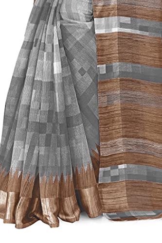 Image of SOURBH Cotton Blend Texture Printed Womens Saree New with Blouse Piece