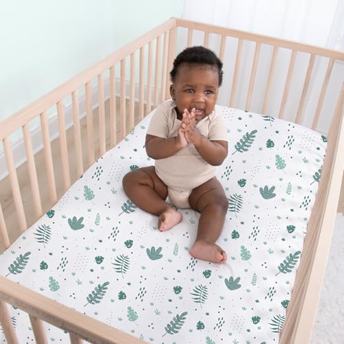Image of The Peanutshell 4-Pack Fitted Crib Sheet Set - Super Soft & Breathable Baby Girl or Boy Crib Sheets, Nursery Decor, Fit for Standard Mattress Cover - Green Botanical