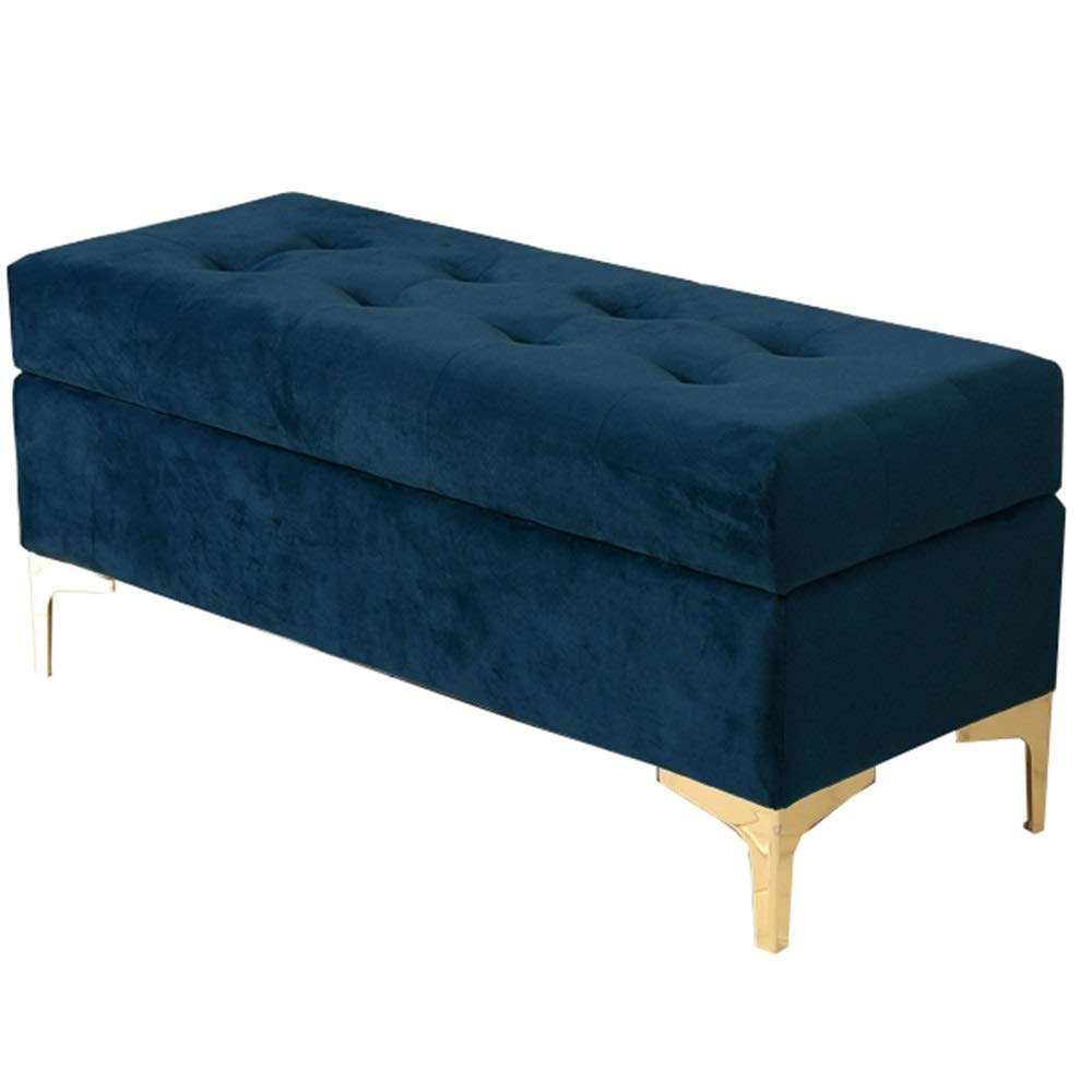 SXZenSpace Footstool Shoe Changing Stool Thick Velvet Cushion Comfortable Bench with Metal feet 150kg Load for Bedroom Living Room Corridor (Color : Blue, Size 60cm/23.6in)