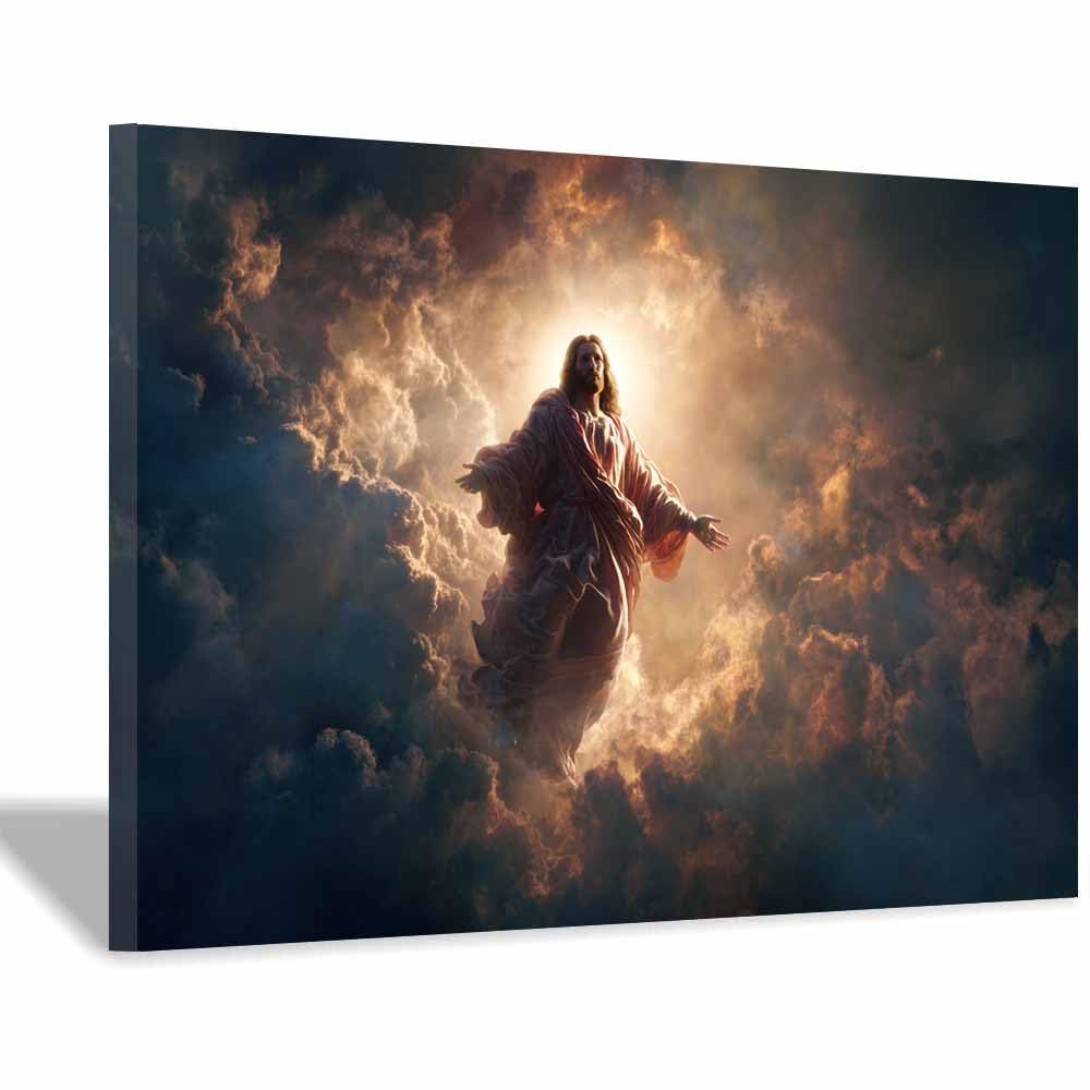 ZAMAEIU Jesus Picture Poster Ascending to thes clouds Christ Canvas Painting Wall Art Print,for Living Room,bedroom Apartment office corridor Decor(black0)-80x120cm Framed