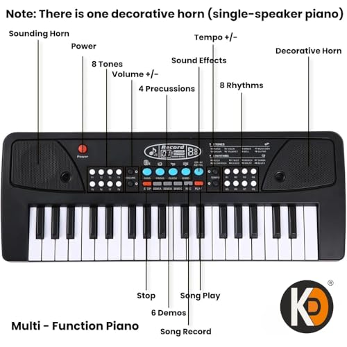 Image of K D Piano Keyboard for Kids with Mic | Music Keyboard Piano, 37 Keys, 8 Rhythms, 8 Tones, 6 Demos, Song Record & Play, Musical Toys, Birthday Gift for Kids - Boys & Girls